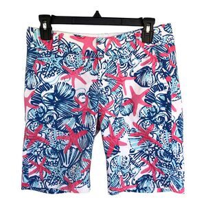 Lilly Pulitzer Callahan Shorts Shell Starfish Size 0 Blue Pink Coastal Beach